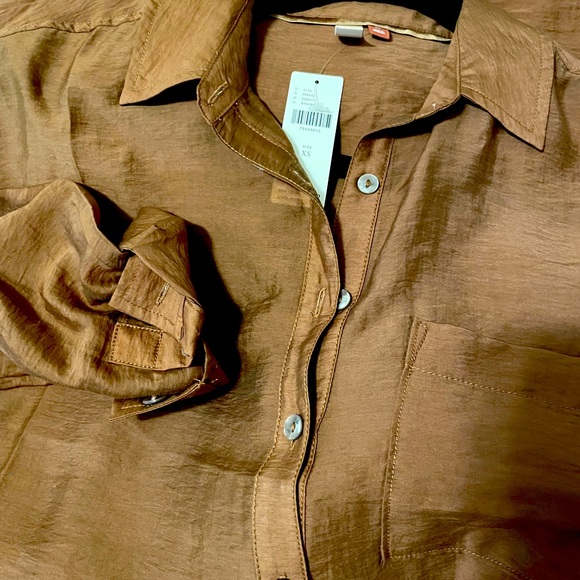 Anthropologie PILCRO brown tunic shirt/dressy button down sz XS NWT - Picture 6 of 10